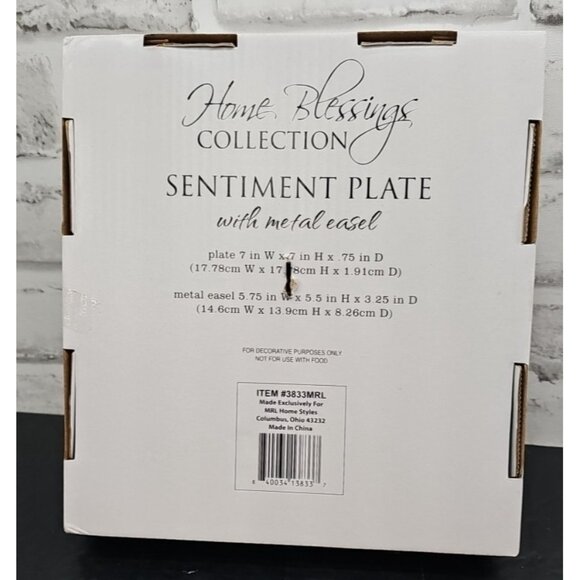 New 7x7" White Home Blessings Family Sentiment Plate w/ Metal Easel Gift Decor - Picture 2 of 5